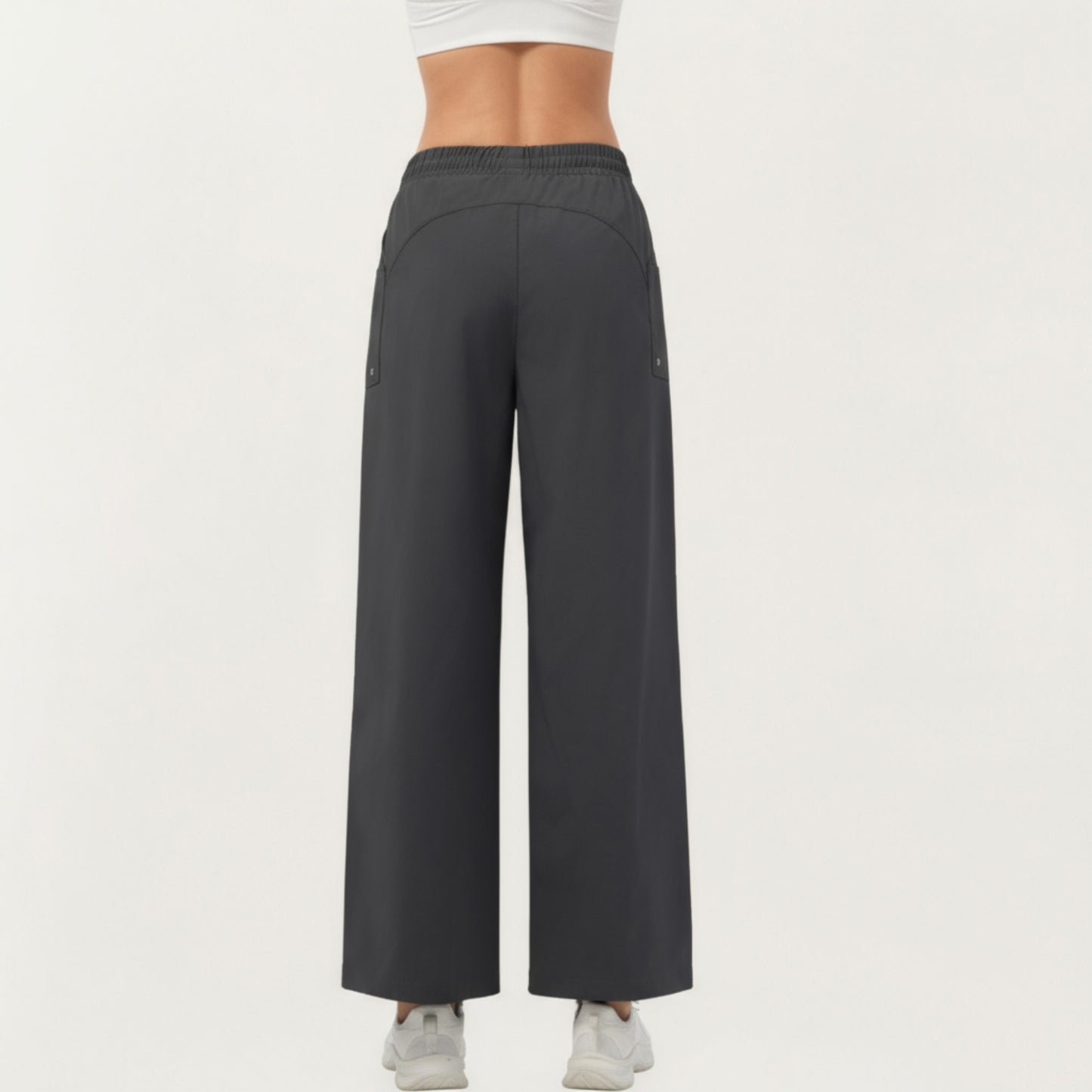 High Waist Wide Leg Cargo Sweatpants with Adjustable Drawstring and Utility Pocket Design