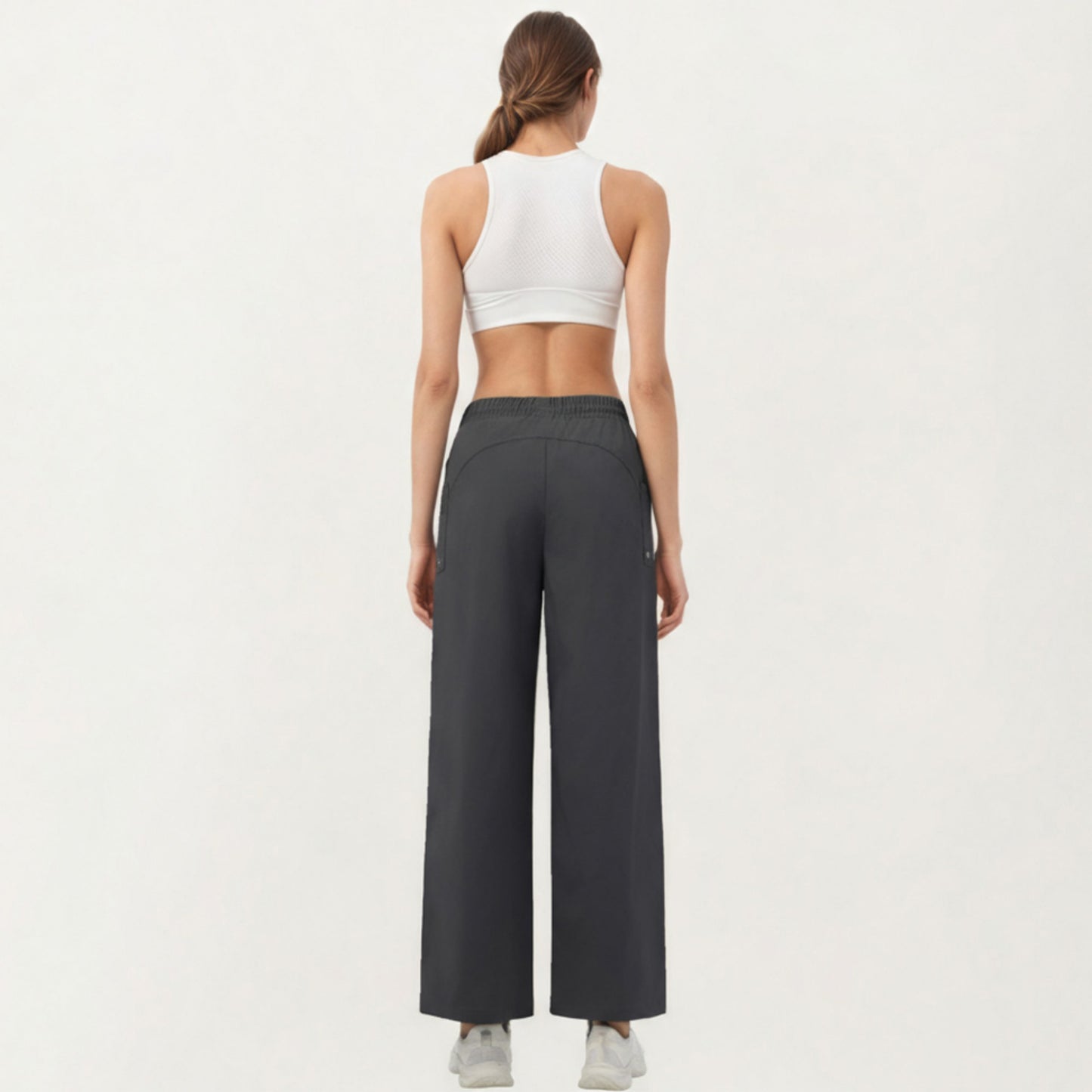 High Waist Wide Leg Cargo Sweatpants with Adjustable Drawstring and Utility Pocket Design
