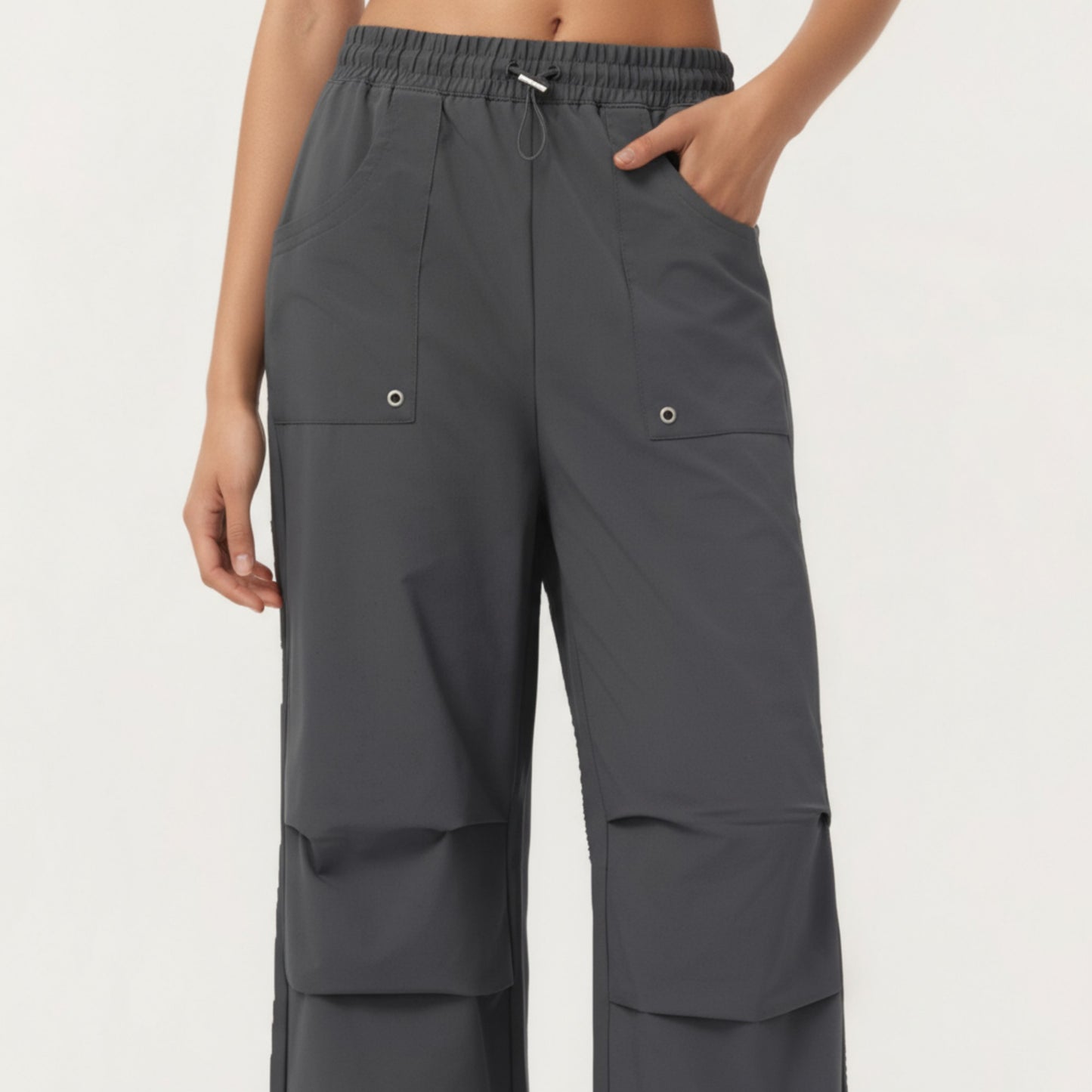 High Waist Wide Leg Cargo Sweatpants with Adjustable Drawstring and Utility Pocket Design