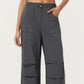High Waist Wide Leg Cargo Sweatpants with Adjustable Drawstring and Utility Pocket Design