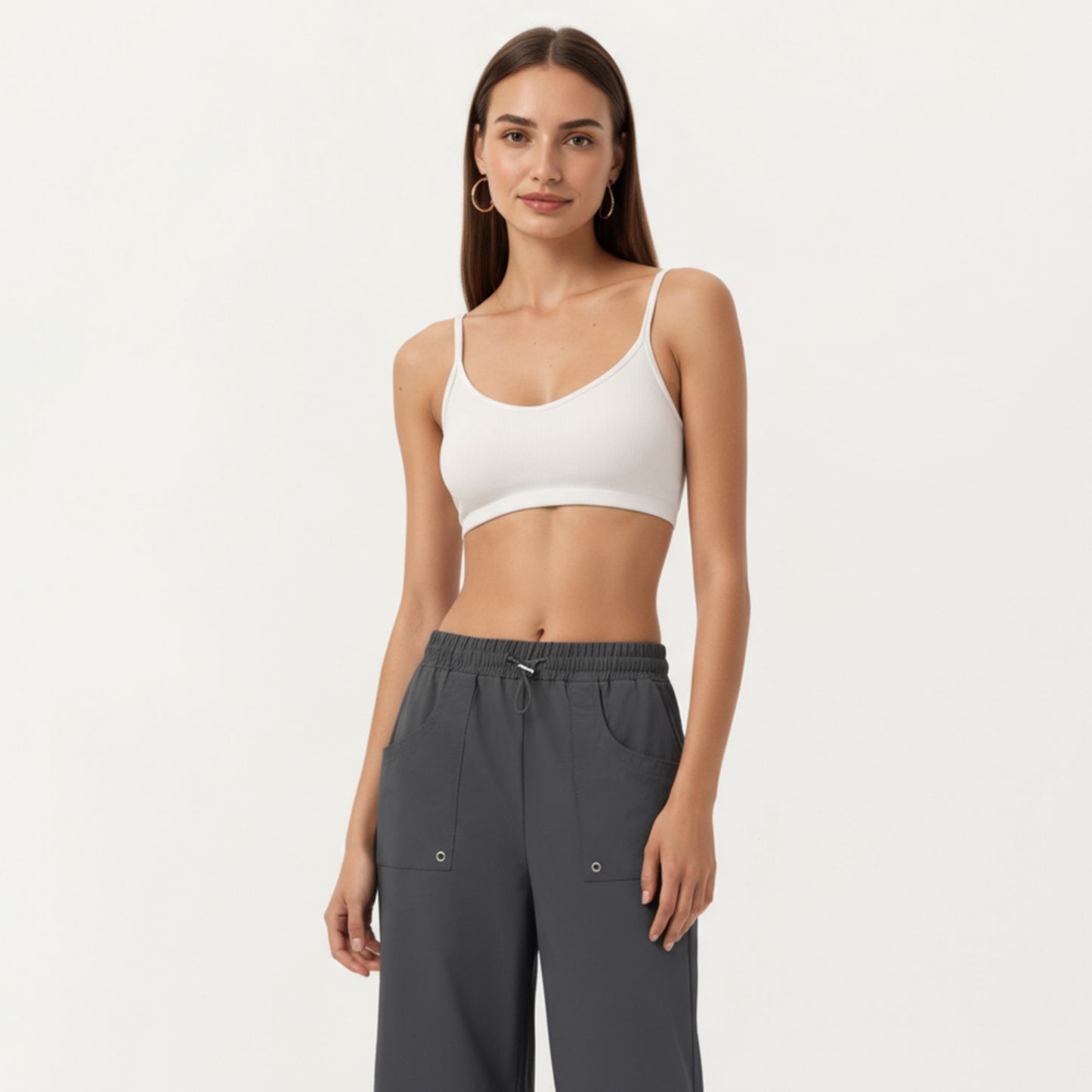 High Waist Wide Leg Cargo Sweatpants with Adjustable Drawstring and Utility Pocket Design