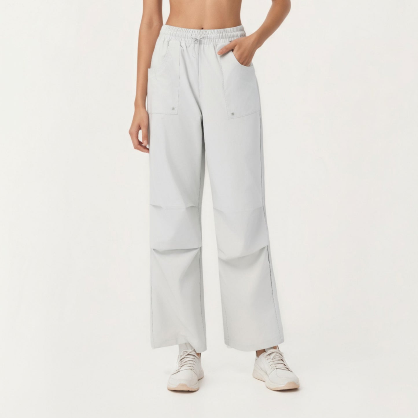 High Waist Wide Leg Cargo Sweatpants with Adjustable Drawstring and Utility Pocket Design