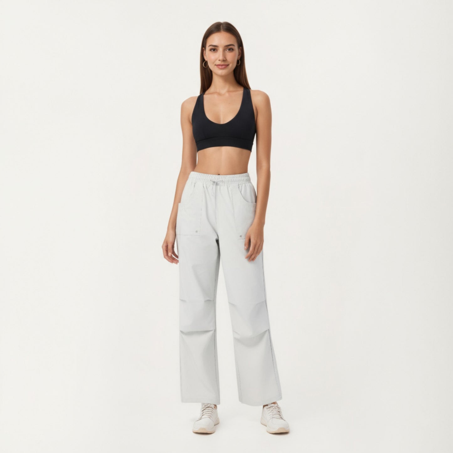 High Waist Wide Leg Cargo Sweatpants with Adjustable Drawstring and Utility Pocket Design
