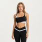 Asymmetrical Neck Colorblock Sports Bra with Strap Design and Stretch Fit Fabric