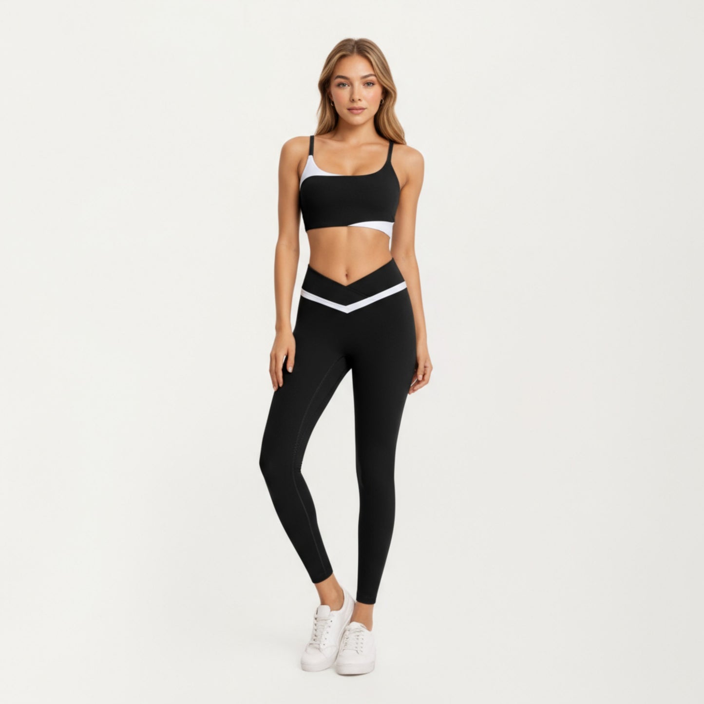 Asymmetrical Neck Colorblock Sports Bra with Strap Design and Stretch Fit Fabric
