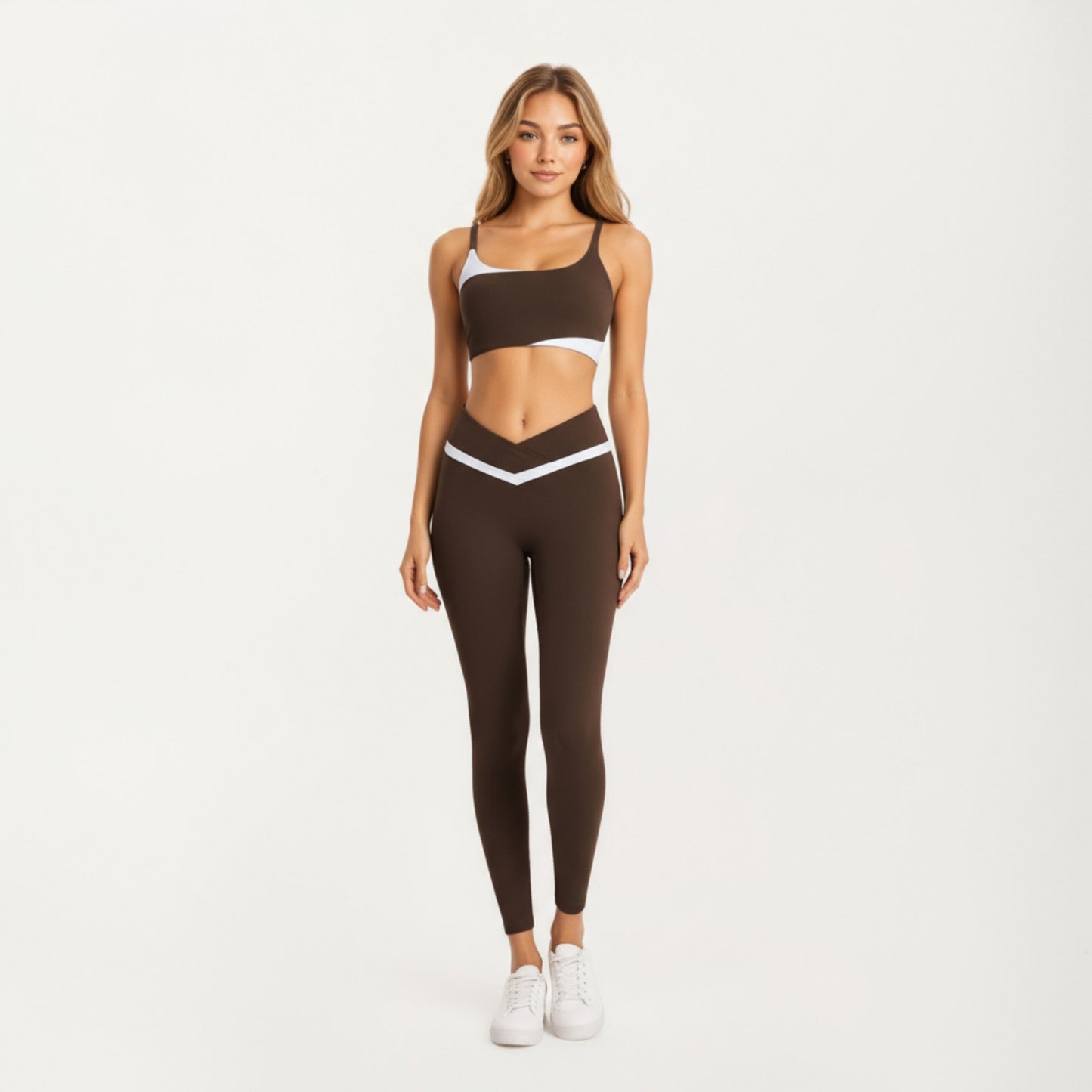 Asymmetrical Neck Colorblock Sports Bra with Strap Design and Stretch Fit Fabric