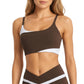 Asymmetrical Neck Colorblock Sports Bra with Strap Design and Stretch Fit Fabric
