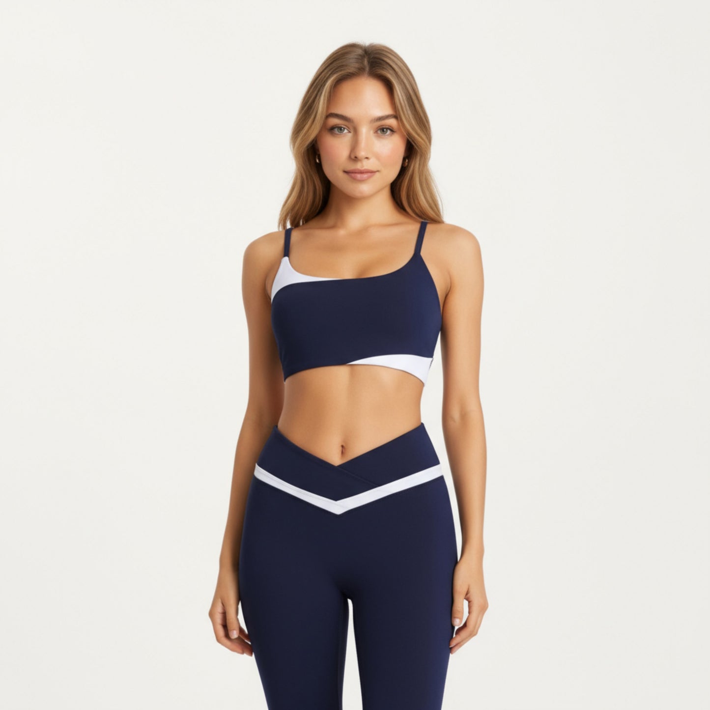 Asymmetrical Neck Colorblock Sports Bra with Strap Design and Stretch Fit Fabric