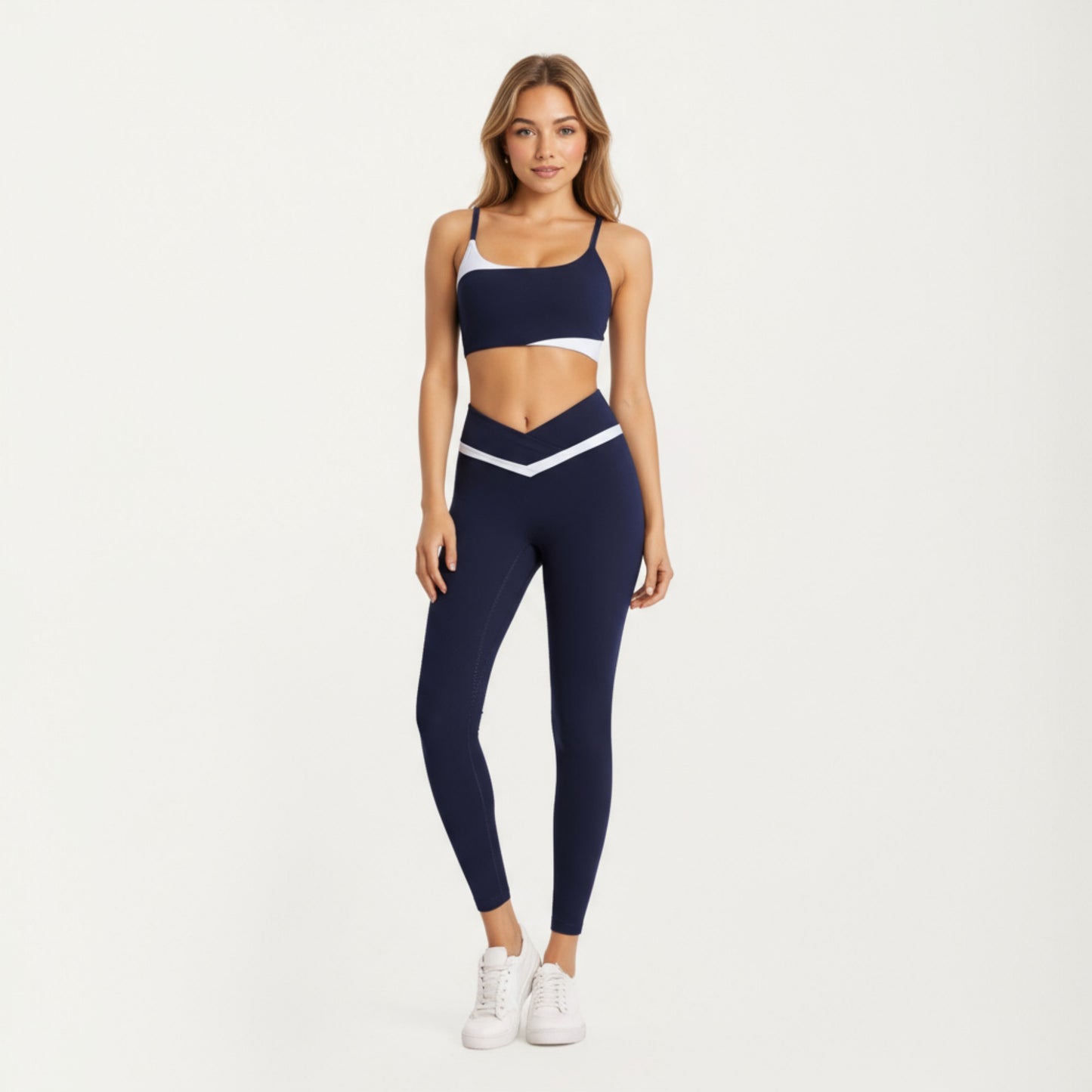 Asymmetrical Neck Colorblock Sports Bra with Strap Design and Stretch Fit Fabric