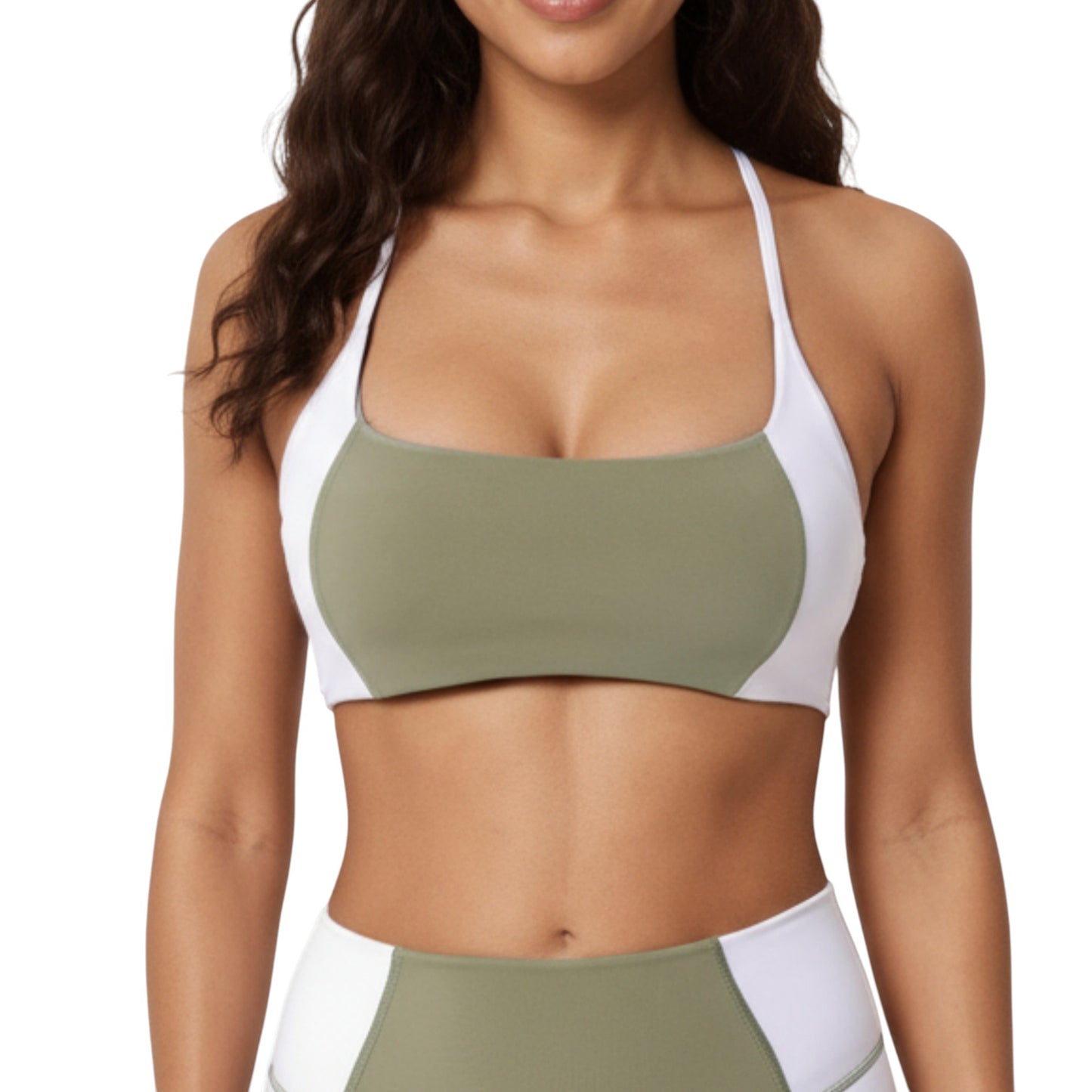 Square Neck Colorblock Sports Bra with Spaghetti Straps and Stretch Fit Fabric