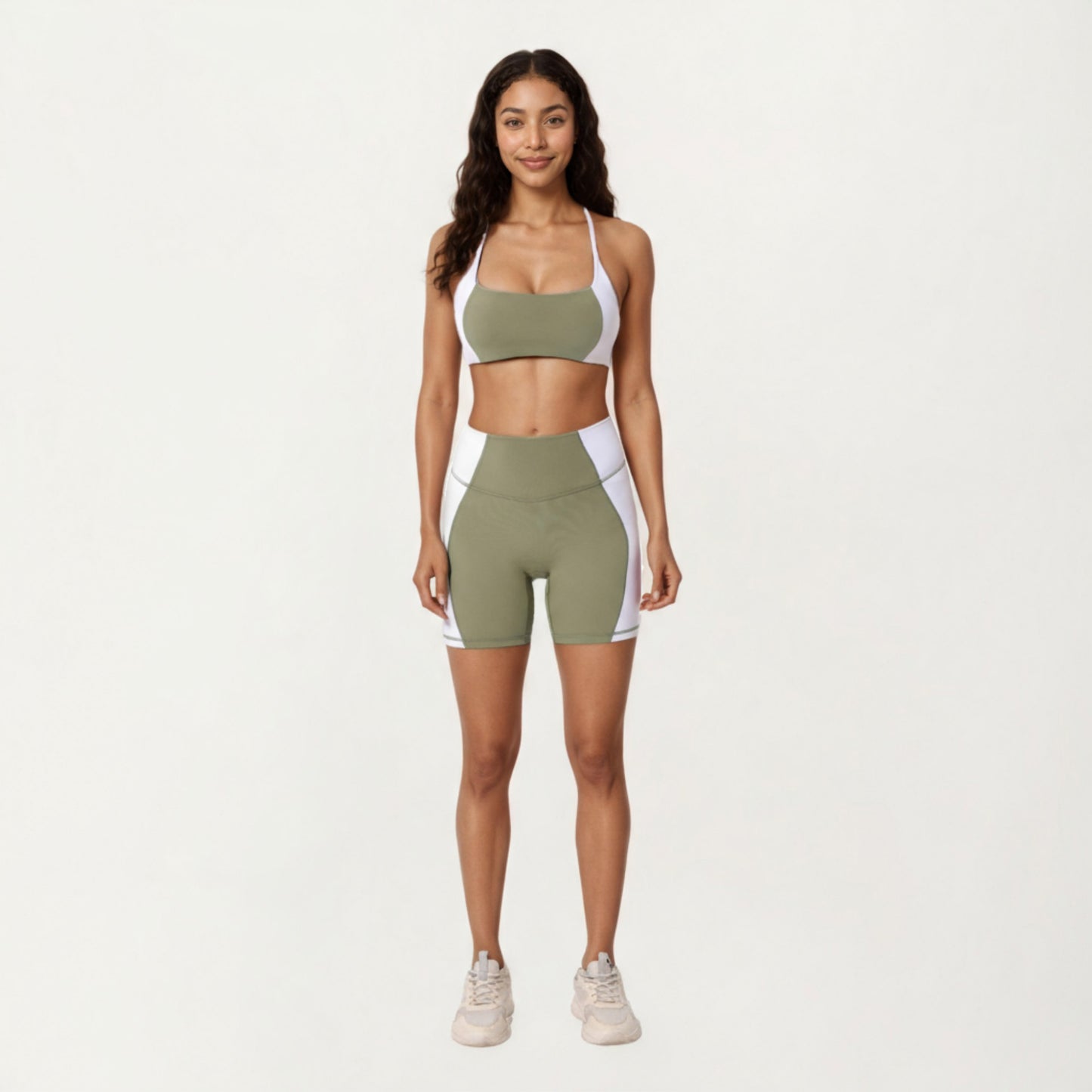 Square Neck Colorblock Sports Bra with Spaghetti Straps and Stretch Fit Fabric