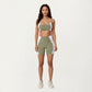 Square Neck Colorblock Sports Bra with Spaghetti Straps and Stretch Fit Fabric