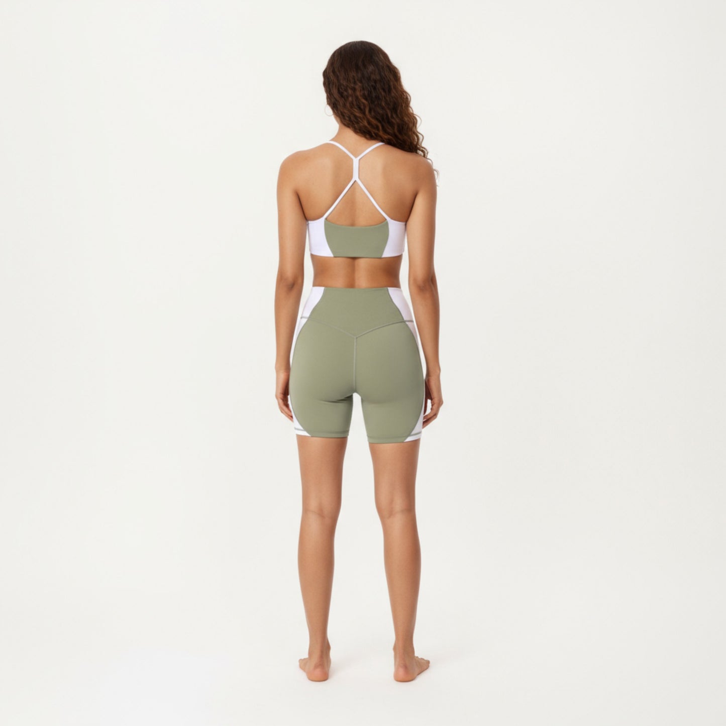 Square Neck Colorblock Sports Bra with Spaghetti Straps and Stretch Fit Fabric