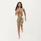 Square Neck Colorblock Sports Bra with Spaghetti Straps and Stretch Fit Fabric