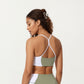 Square Neck Colorblock Sports Bra with Spaghetti Straps and Stretch Fit Fabric