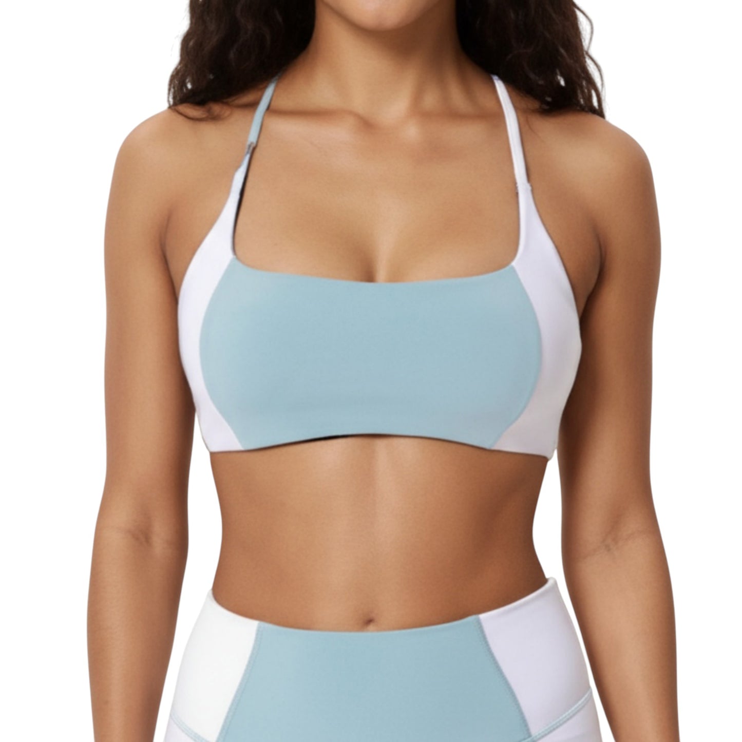 Square Neck Colorblock Sports Bra with Spaghetti Straps and Stretch Fit Fabric