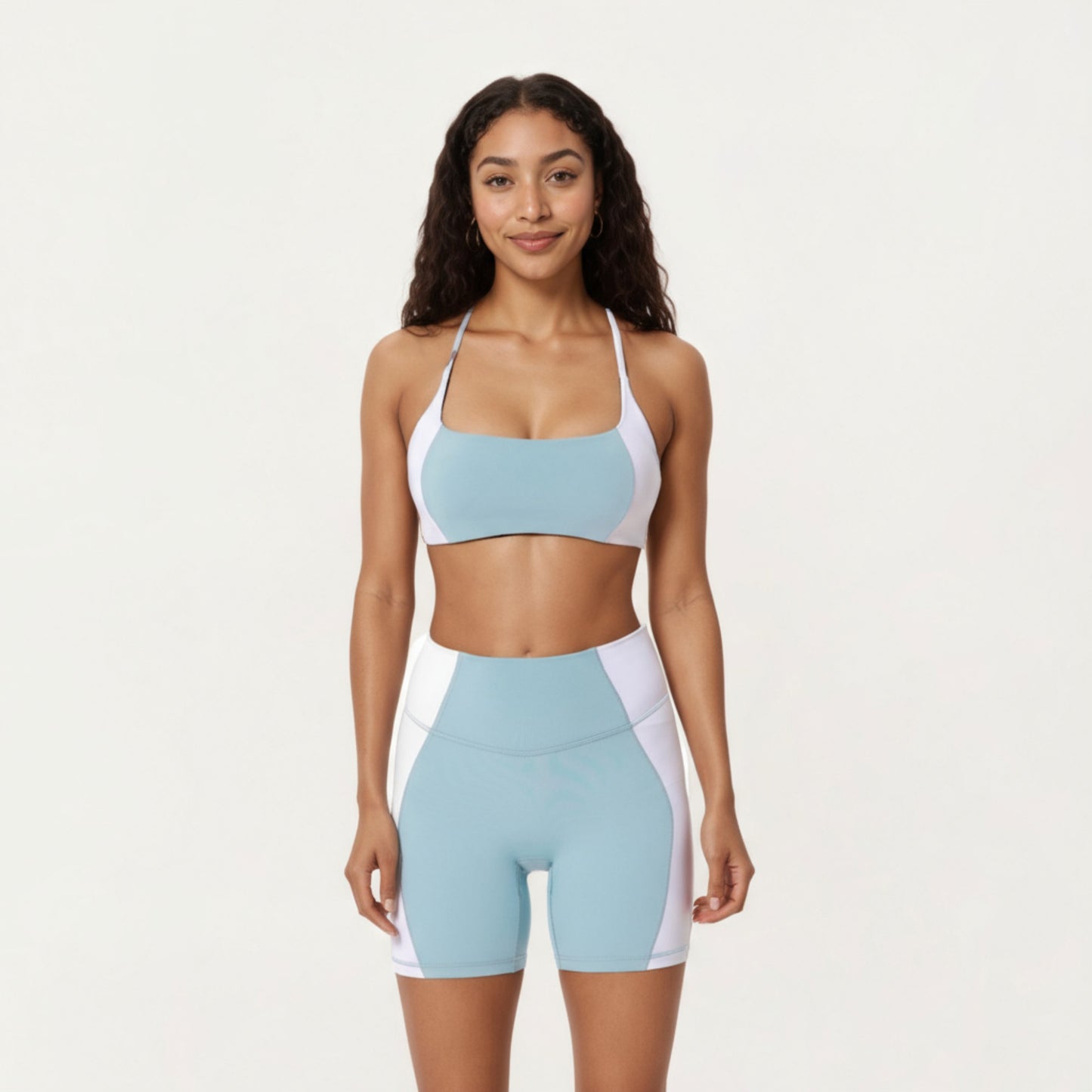 Square Neck Colorblock Sports Bra with Spaghetti Straps and Stretch Fit Fabric