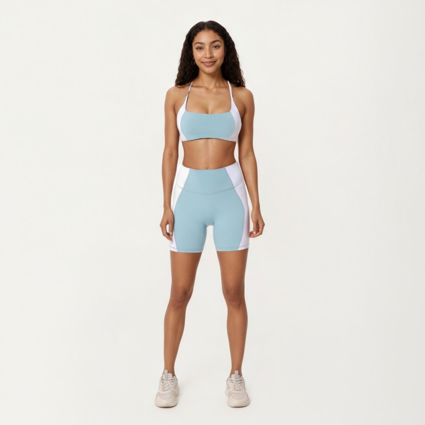 Square Neck Colorblock Sports Bra with Spaghetti Straps and Stretch Fit Fabric