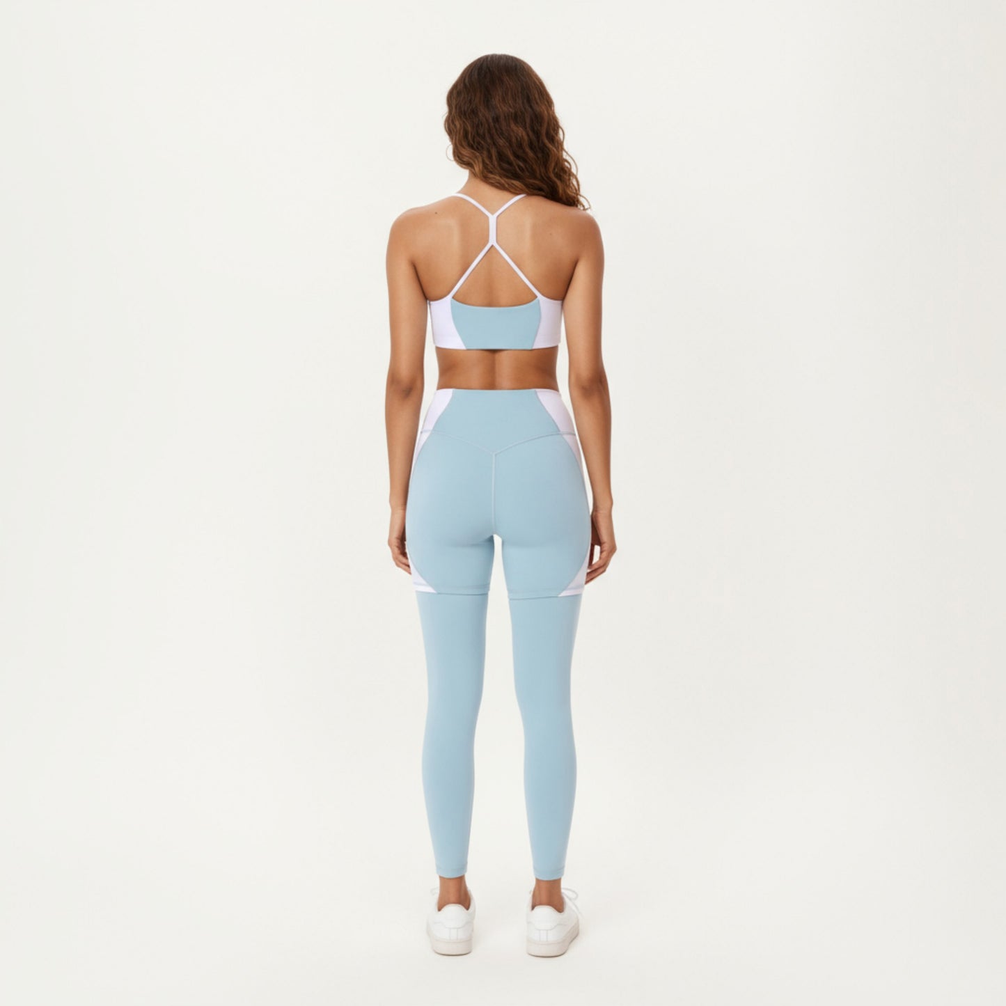 Square Neck Colorblock Sports Bra with Spaghetti Straps and Stretch Fit Fabric