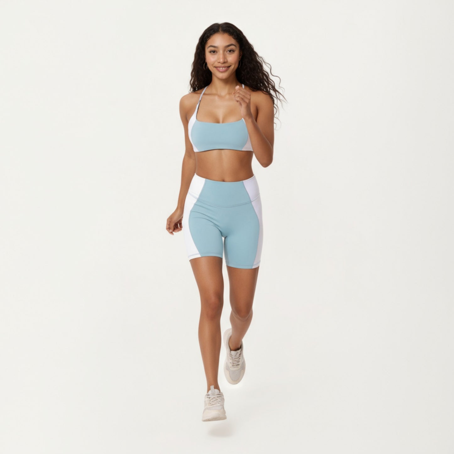 Square Neck Colorblock Sports Bra with Spaghetti Straps and Stretch Fit Fabric