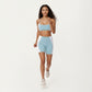 Square Neck Colorblock Sports Bra with Spaghetti Straps and Stretch Fit Fabric