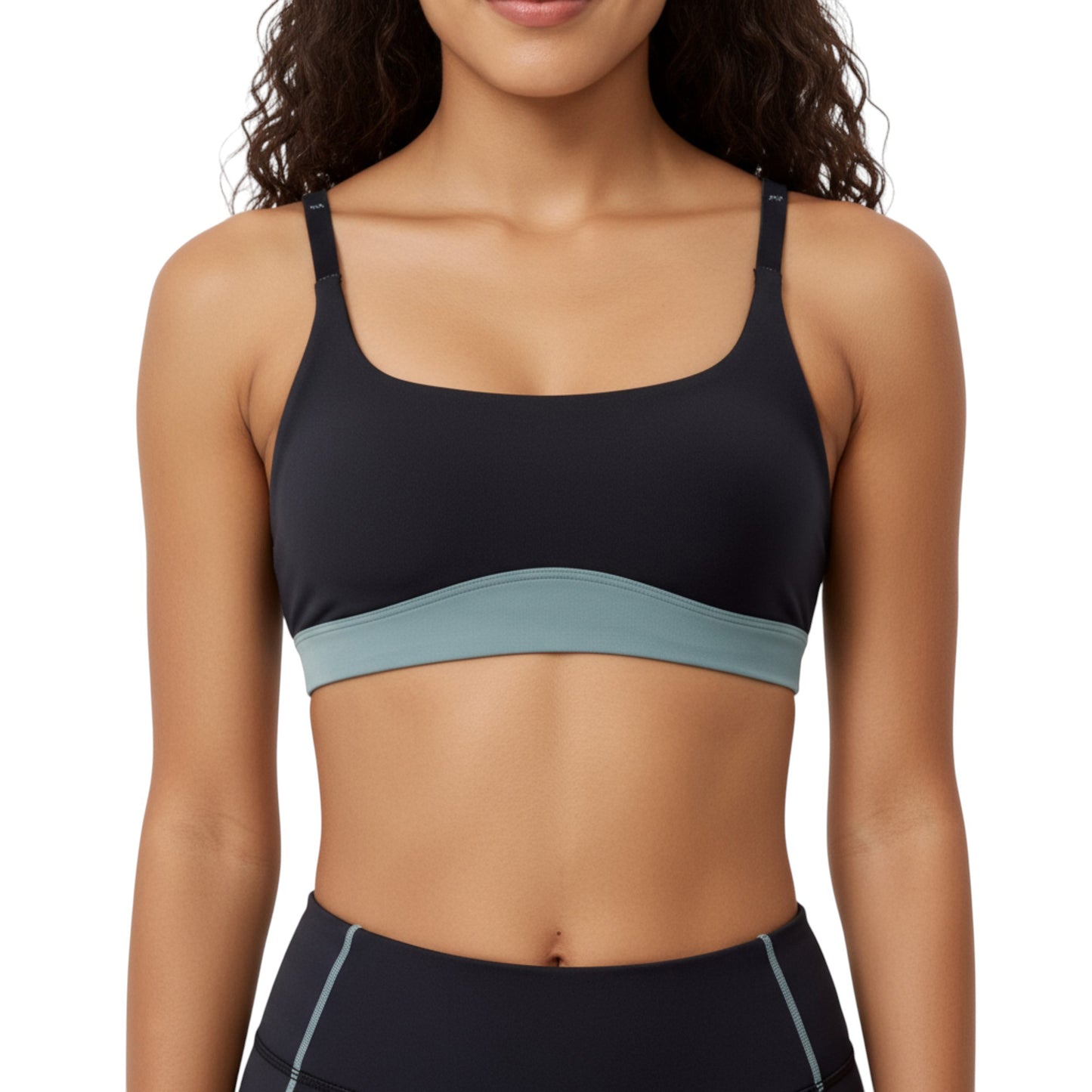 Scoop Neck Colorblock Sports Bra with Adjustable Straps and Stretch Fit Fabric
