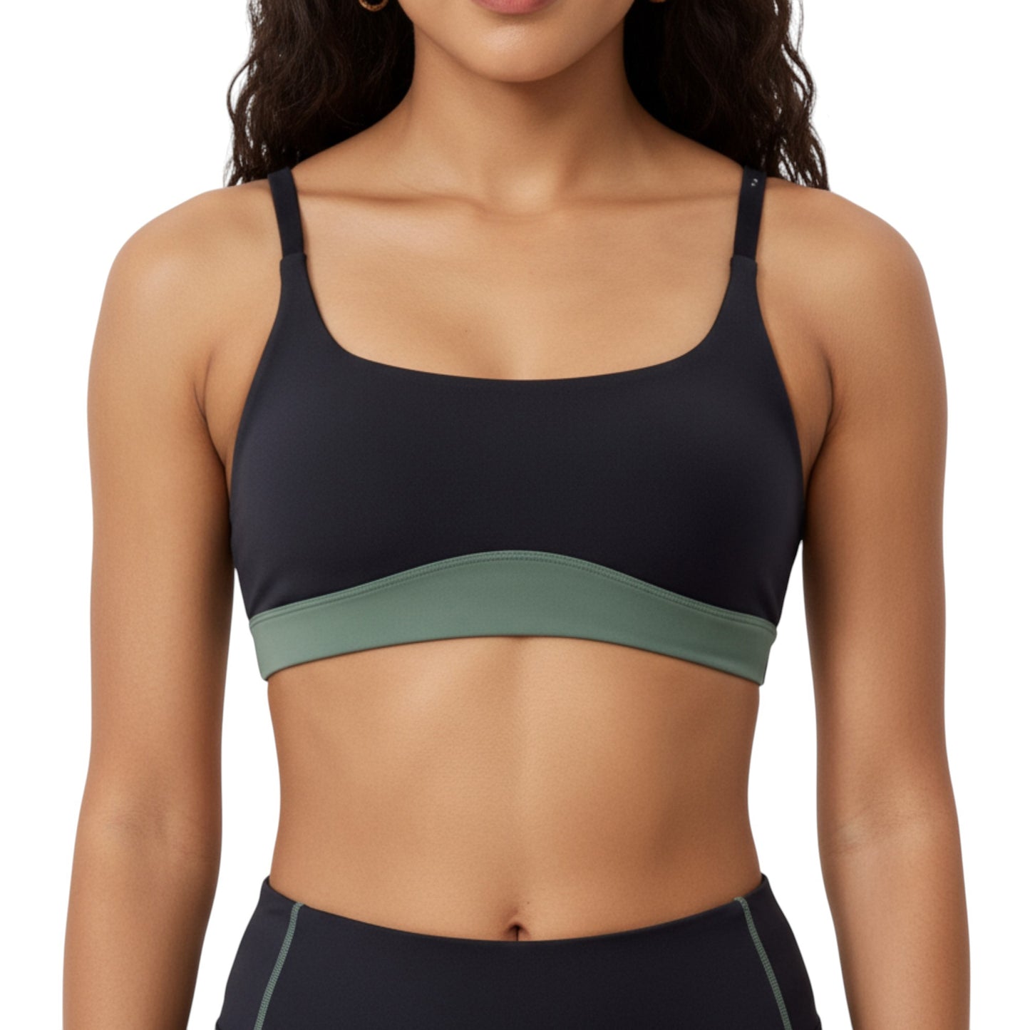 Scoop Neck Colorblock Sports Bra with Adjustable Straps and Stretch Fit Fabric