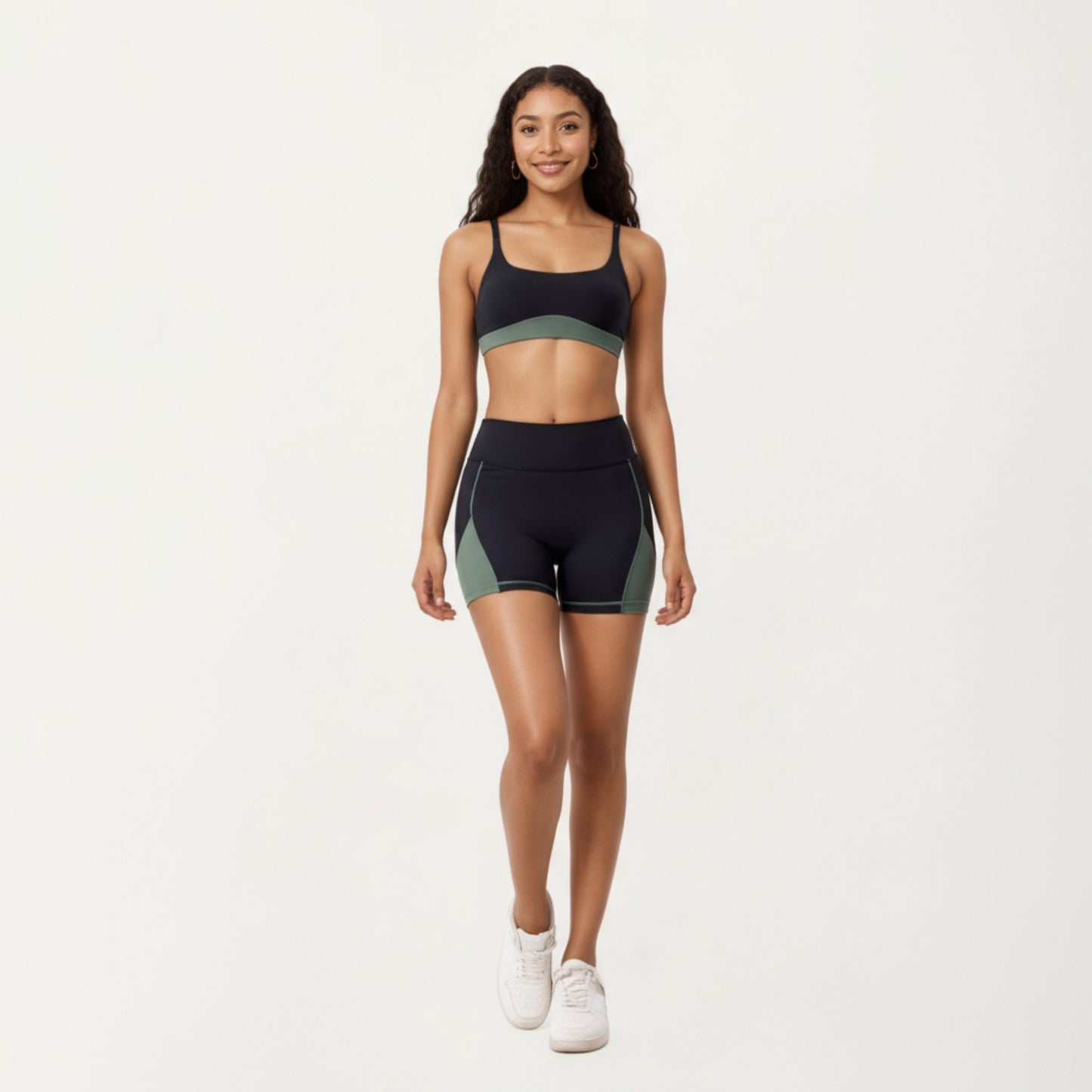 Scoop Neck Colorblock Sports Bra with Adjustable Straps and Stretch Fit Fabric
