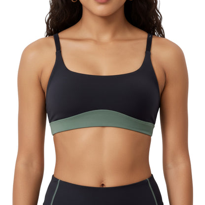 Scoop Neck Colorblock Sports Bra with Adjustable Straps and Stretch Fit Fabric