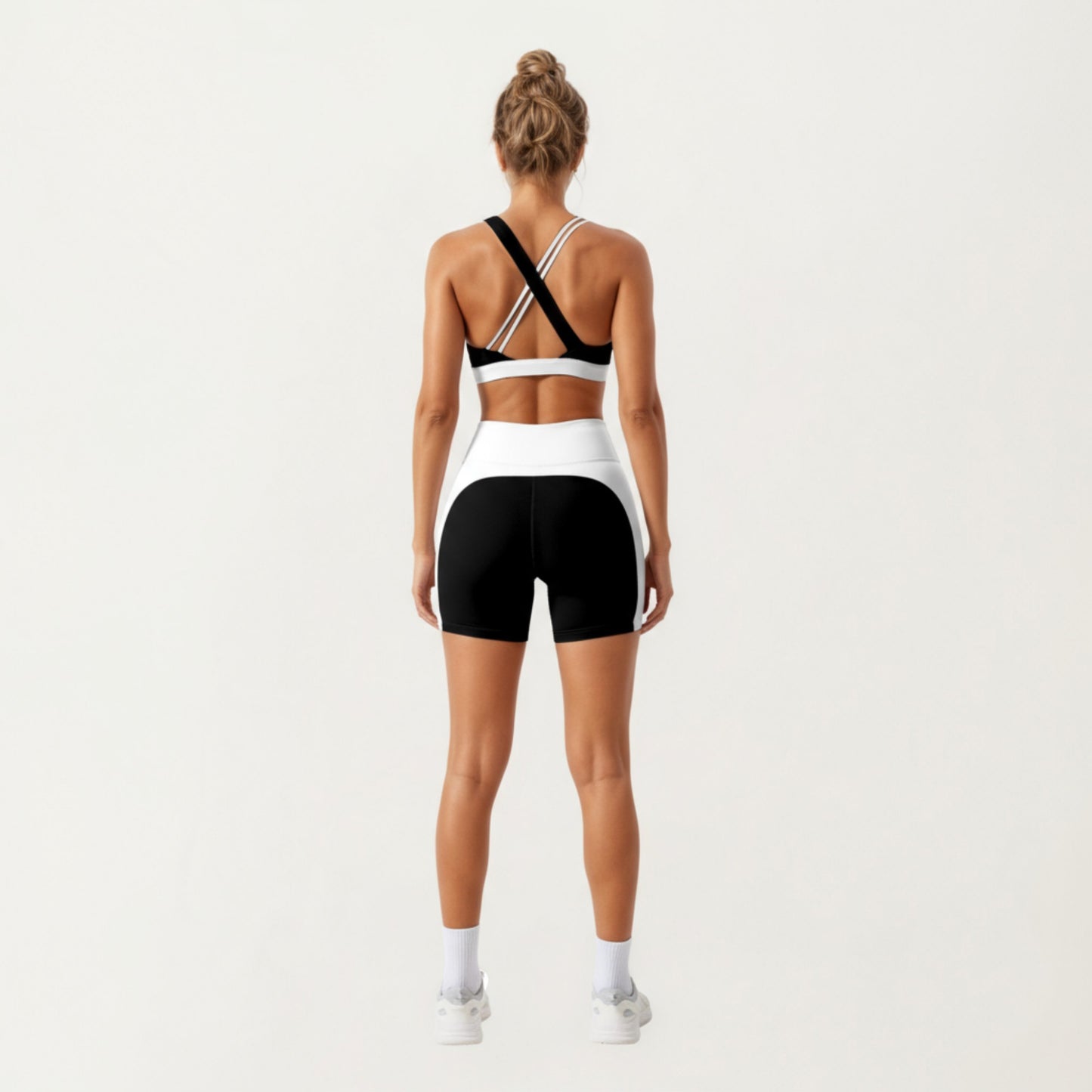 V-Neck Cross Front Colorblock Sports Bra with Wide Straps and Supportive Elastic Band