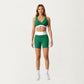 V-Neck Cross Front Colorblock Sports Bra with Wide Straps and Supportive Elastic Band