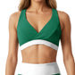 V-Neck Cross Front Colorblock Sports Bra with Wide Straps and Supportive Elastic Band