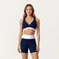 V-Neck Cross Front Colorblock Sports Bra with Wide Straps and Supportive Elastic Band