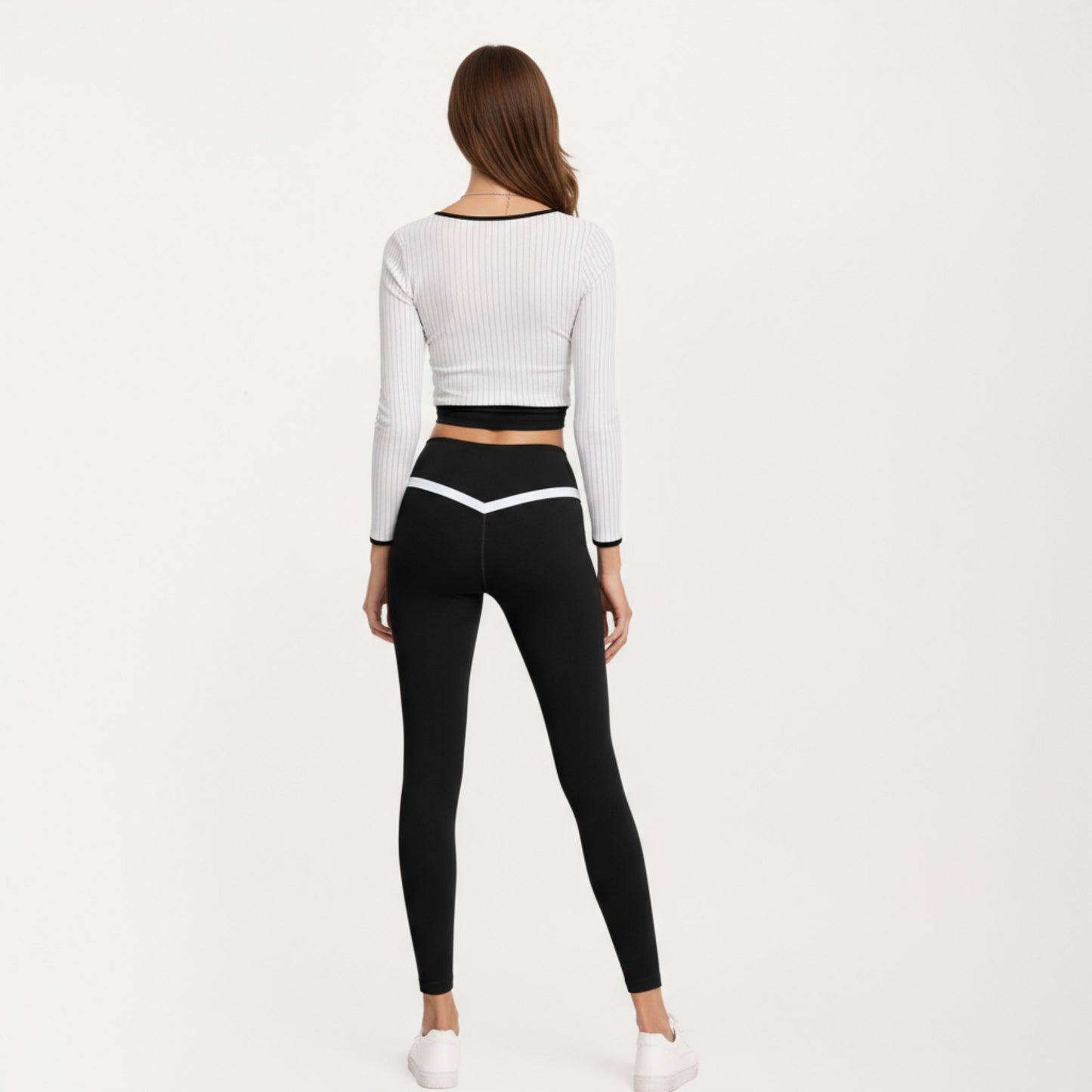 Crossover Waist Colorblock Full Length Leggings with Stretch Fit Fabric and Contoured Silhouette