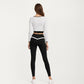 Crossover Waist Colorblock Full Length Leggings with Stretch Fit Fabric and Contoured Silhouette