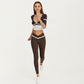 Crossover Waist Colorblock Full Length Leggings with Stretch Fit Fabric and Contoured Silhouette