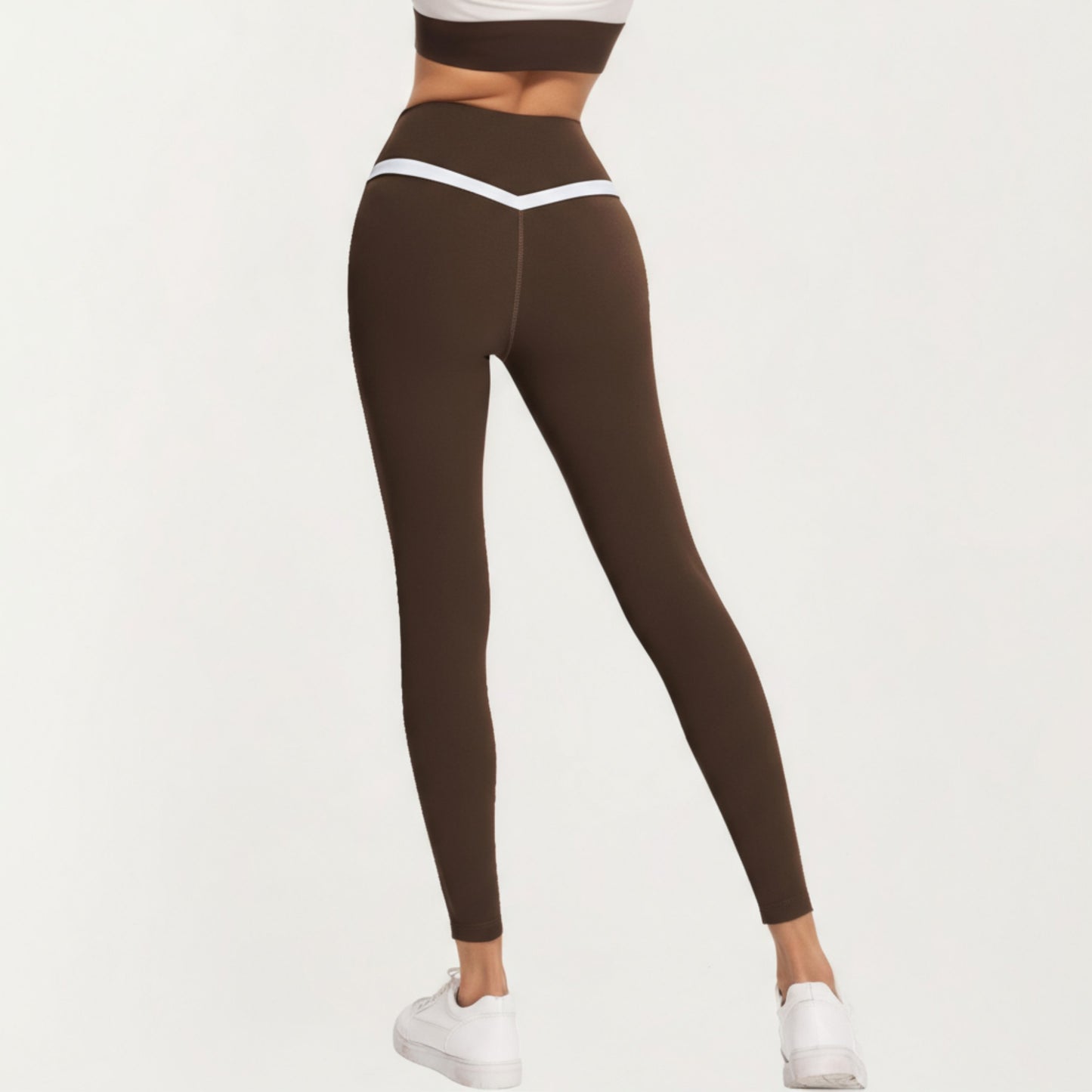 Crossover Waist Colorblock Full Length Leggings with Stretch Fit Fabric and Contoured Silhouette