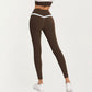 Crossover Waist Colorblock Full Length Leggings with Stretch Fit Fabric and Contoured Silhouette