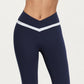 Crossover Waist Colorblock Full Length Leggings with Stretch Fit Fabric and Contoured Silhouette