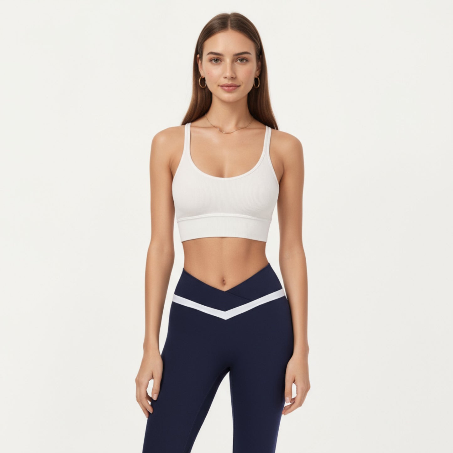 Crossover Waist Colorblock Full Length Leggings with Stretch Fit Fabric and Contoured Silhouette