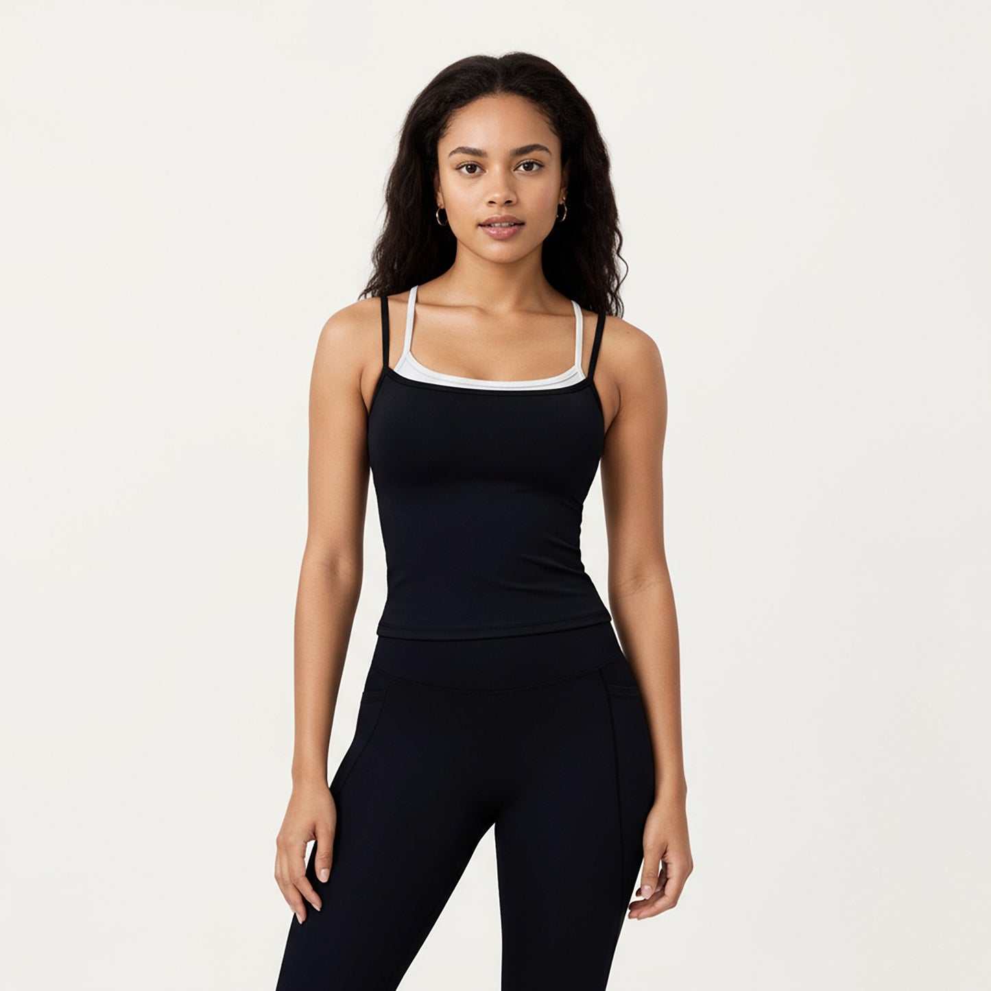 Double Strap Fitted Active Tank Top with Built-In Shelf Bra