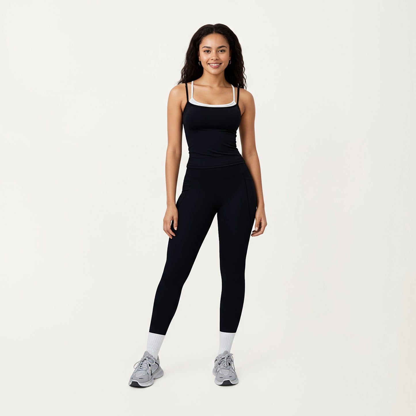 Double Strap Fitted Active Tank Top with Built-In Shelf Bra