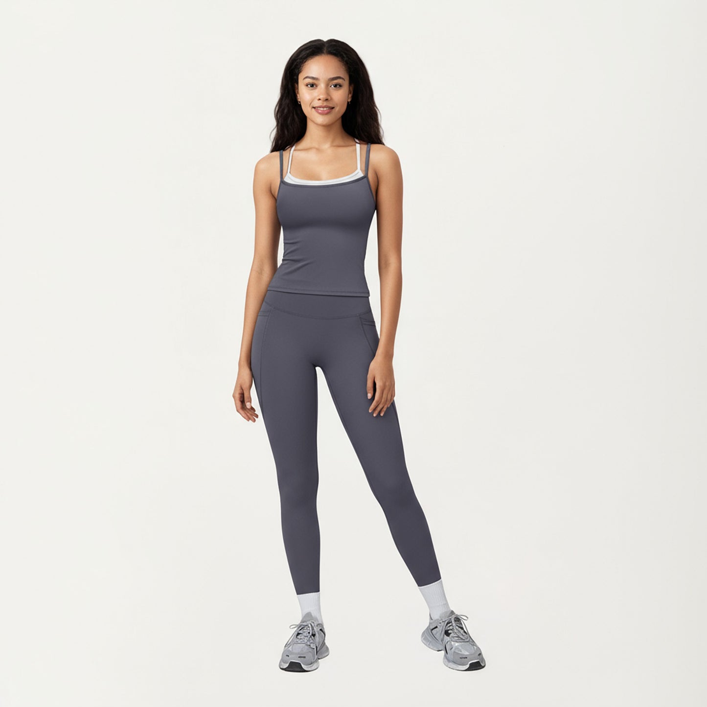 Double Strap Fitted Active Tank Top with Built-In Shelf Bra