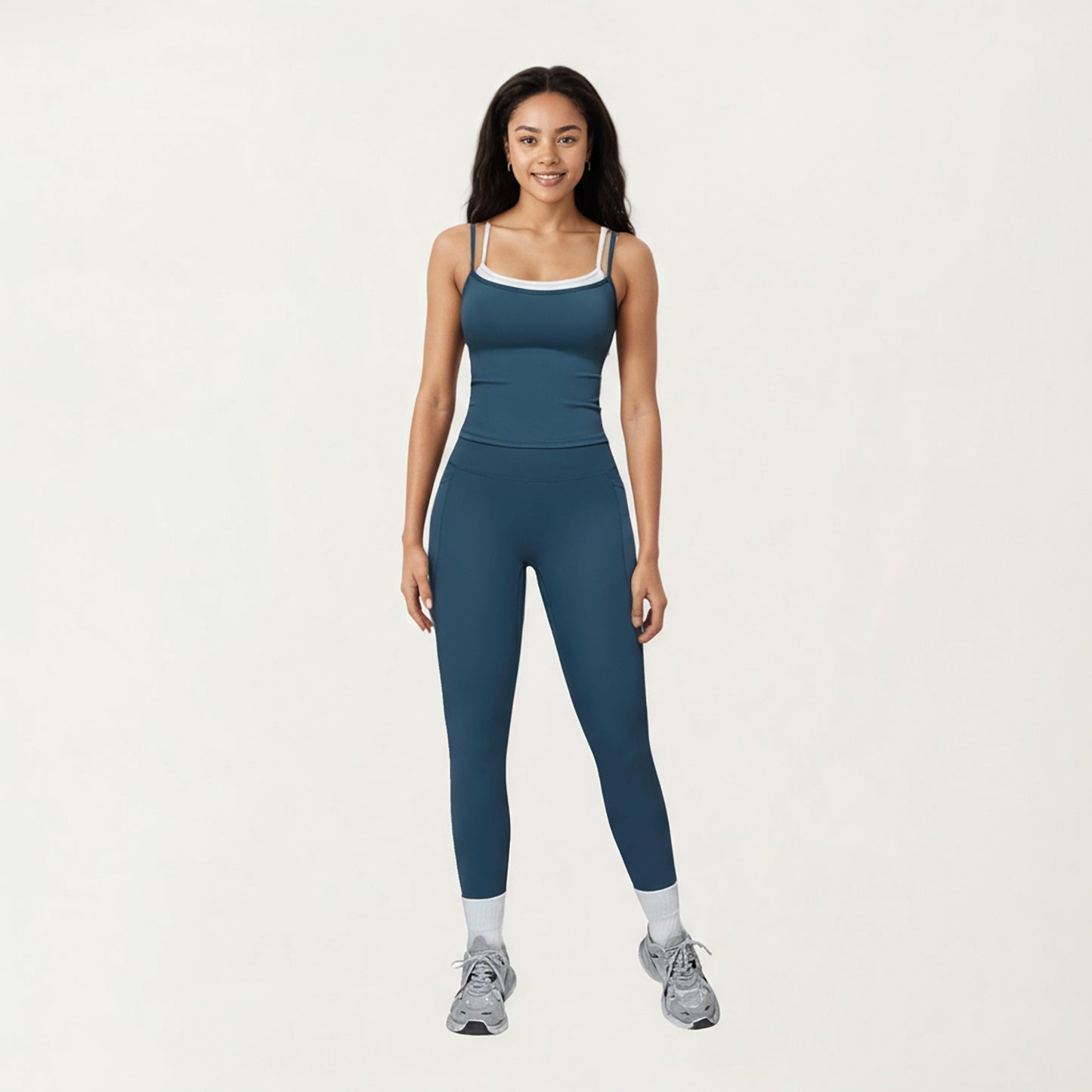 Double Strap Fitted Active Tank Top with Built-In Shelf Bra