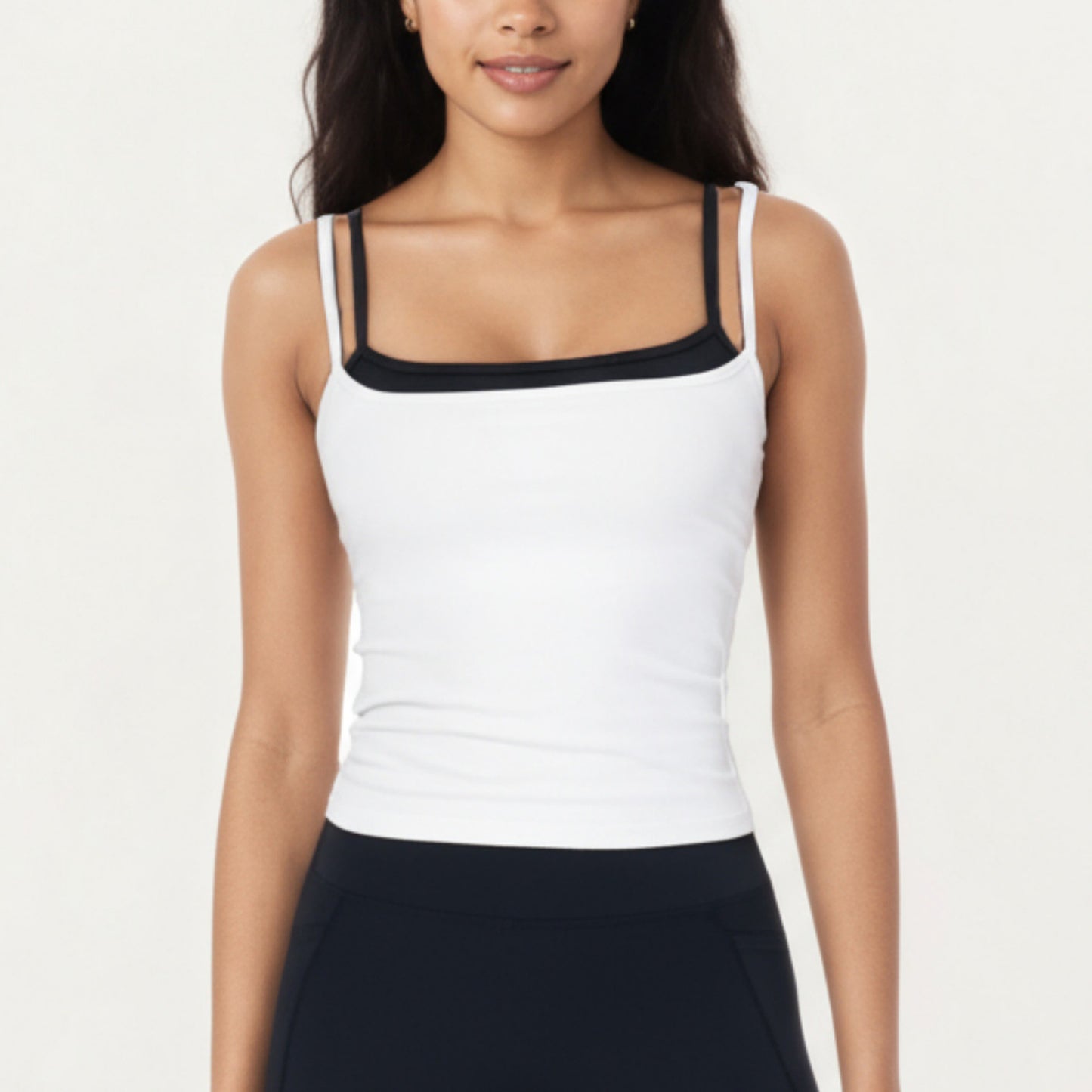 Double Strap Fitted Active Tank Top with Built-In Shelf Bra