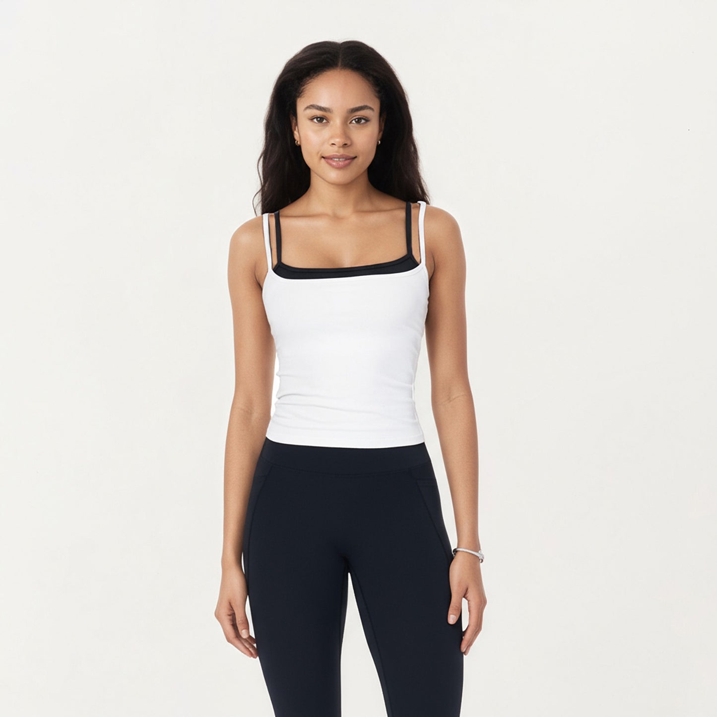 Double Strap Fitted Active Tank Top with Built-In Shelf Bra