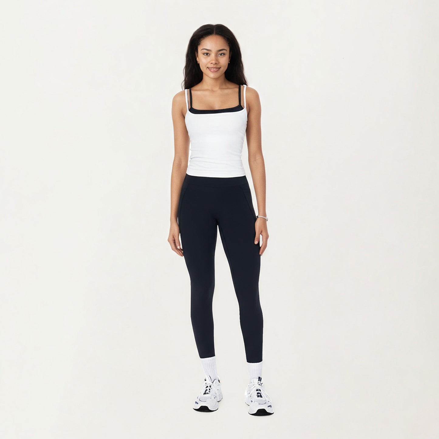 Double Strap Fitted Active Tank Top with Built-In Shelf Bra