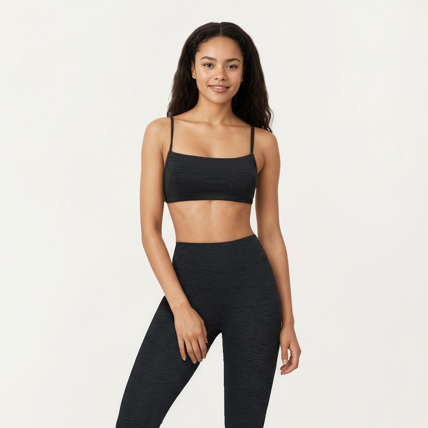 Seamless Rib Knit Bralette Top with Adjustable Spaghetti Straps