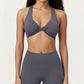 Twist Front Halter Sports Bra Top with Supportive Wide Straps