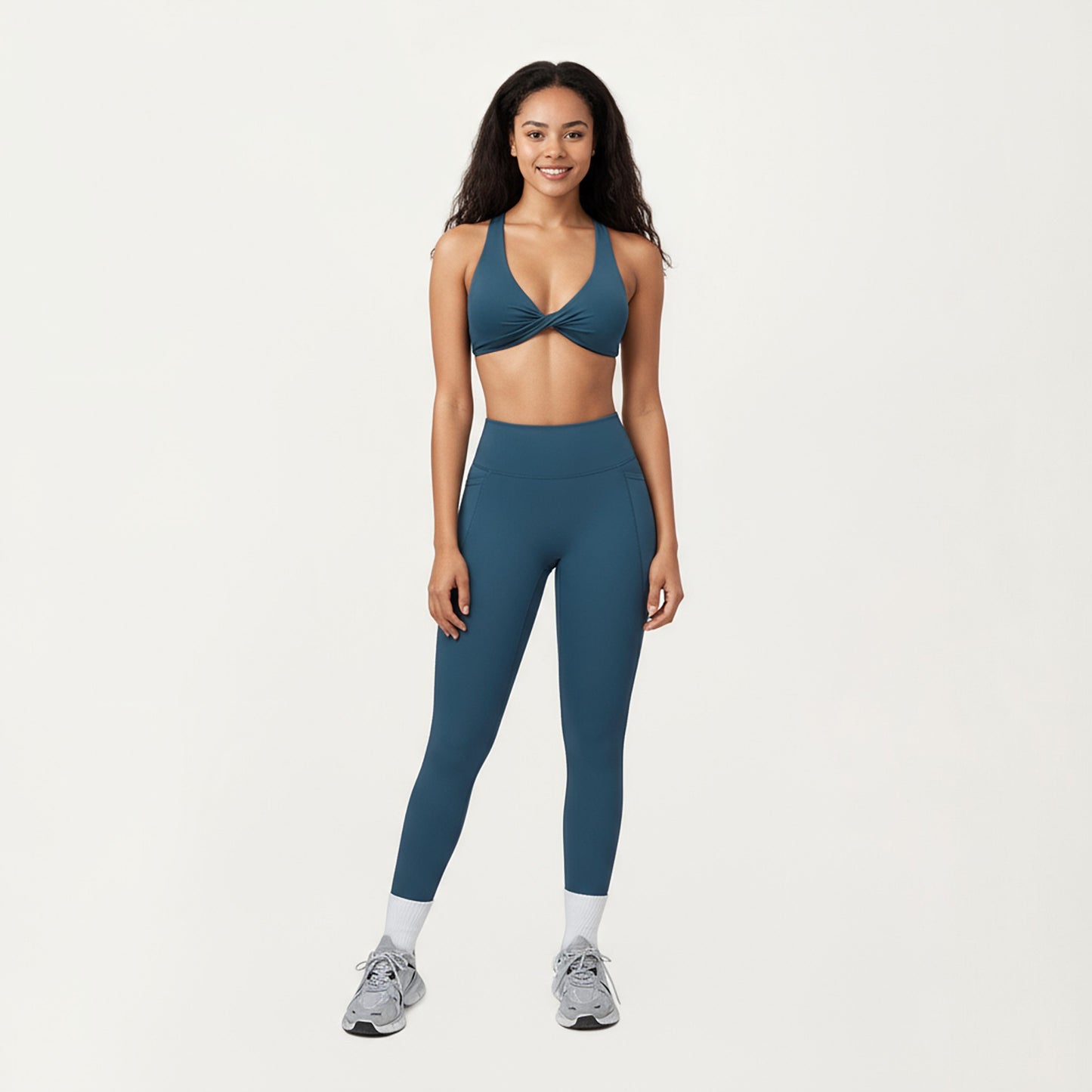 Twist Front Halter Sports Bra Top with Supportive Wide Straps